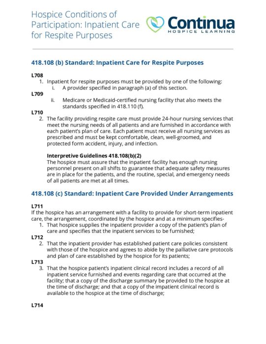 Hospice Conditions of Participation Inpatient Care for Respite Purposes