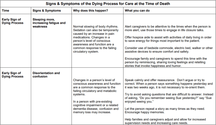 Stages of the Dying Process Table 2