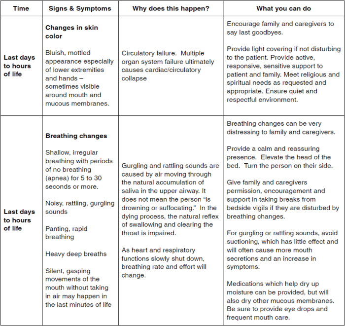 Identify Signs Symptoms Of The Dying Process In Hospice   Stages Of The Dying Process Table 6 700x661 